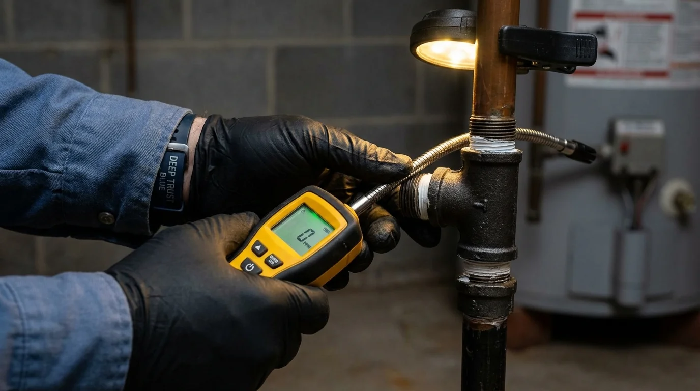 Gas leak detection with electronic sniffer by Johns Plumbing LLC in Pecatonica