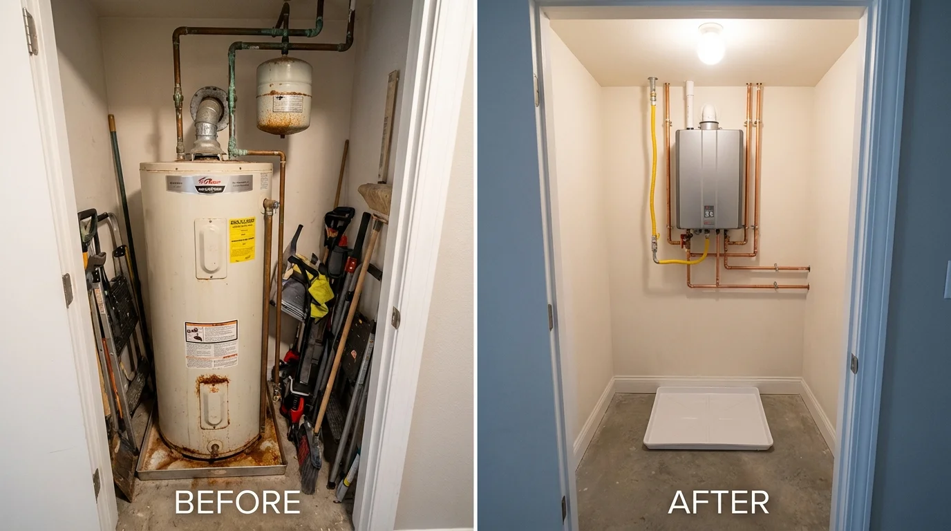 Tank water heater versus wall-mounted tankless unit comparison for Pecatonica, IL homeowners